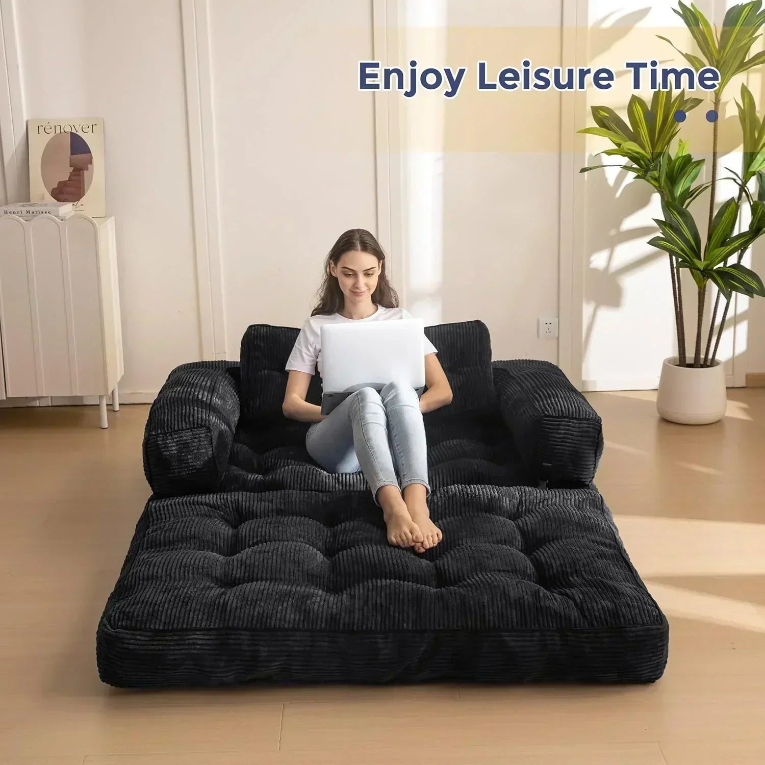 Folding Sofa Bed L-Shaped Convertible Sofa Bed with Armrests and Pillows wourant