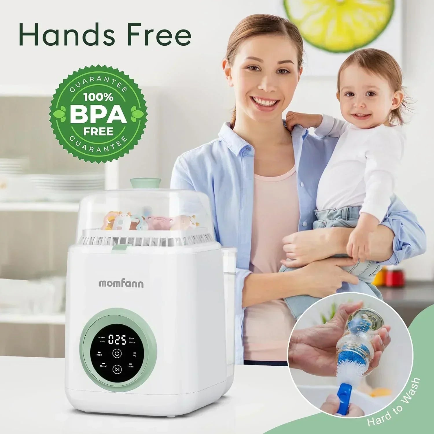 Baby Bottle Washer-19 Min Rapid Wash Sterilizer and Dryer All-in-One Cleaner Bottles Pump Parts wourant