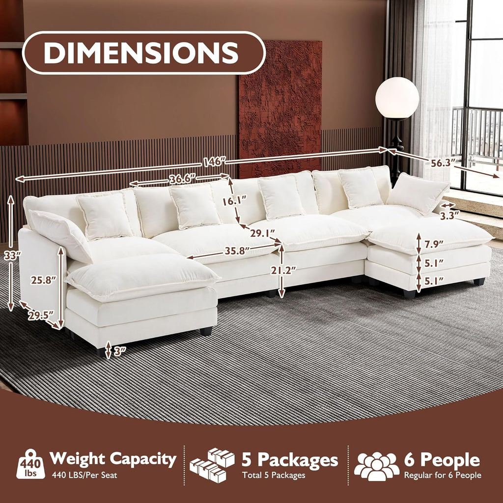 111.4 Inch L Shaped Modern Sofa Modular Cloud Sofa with Ottoman 4 Seater Chenille Deep Seat Sofa wourant