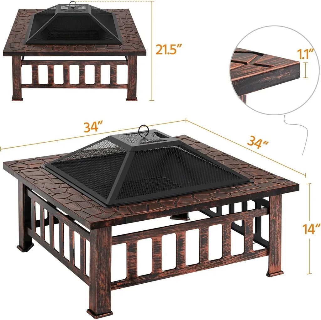 Yaheetech Multifunctional Fire Pit Table Square Metal Firepit Stove Backyard Patio Garden Fireplace wourant