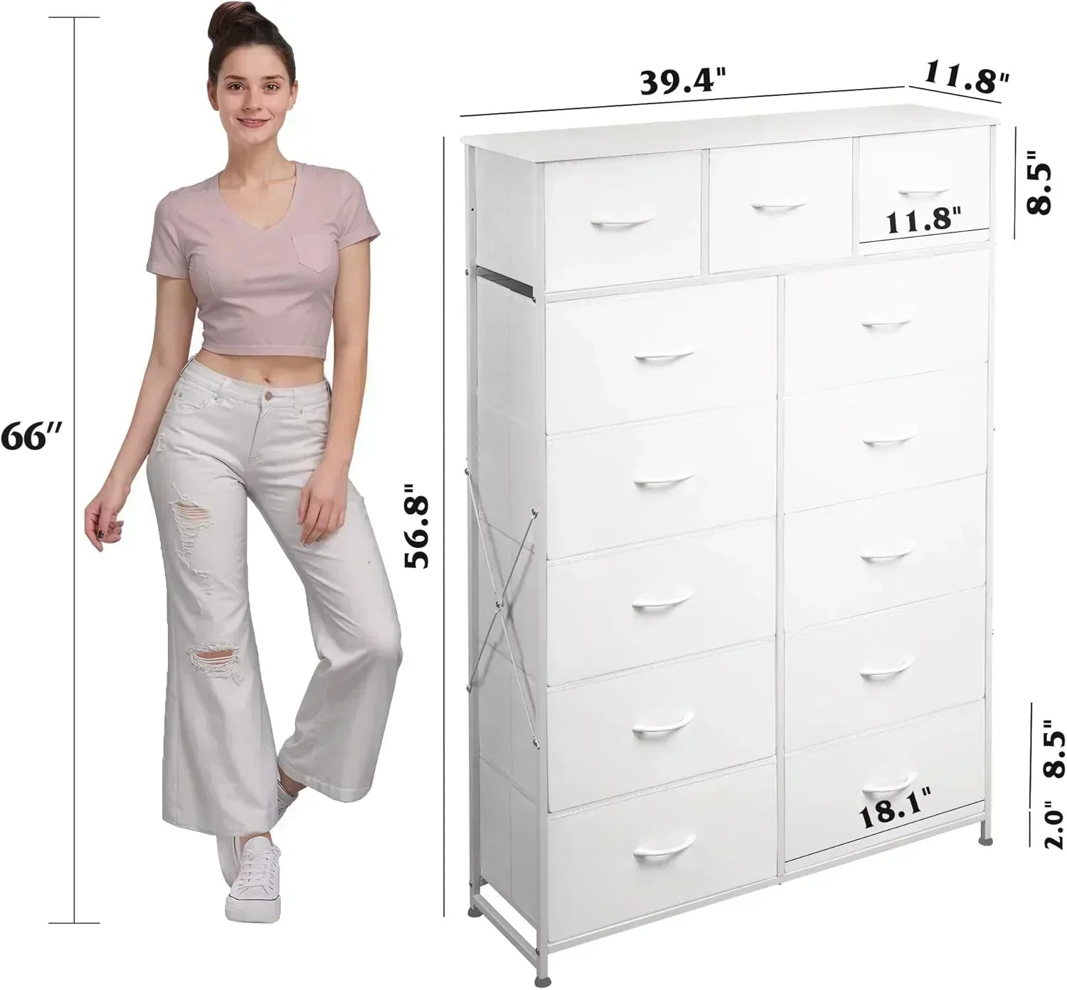 WLIVE Storage Organizer Unit with 13 Fabric Bins Storage Drawers Organizer with Steel Frame wourant