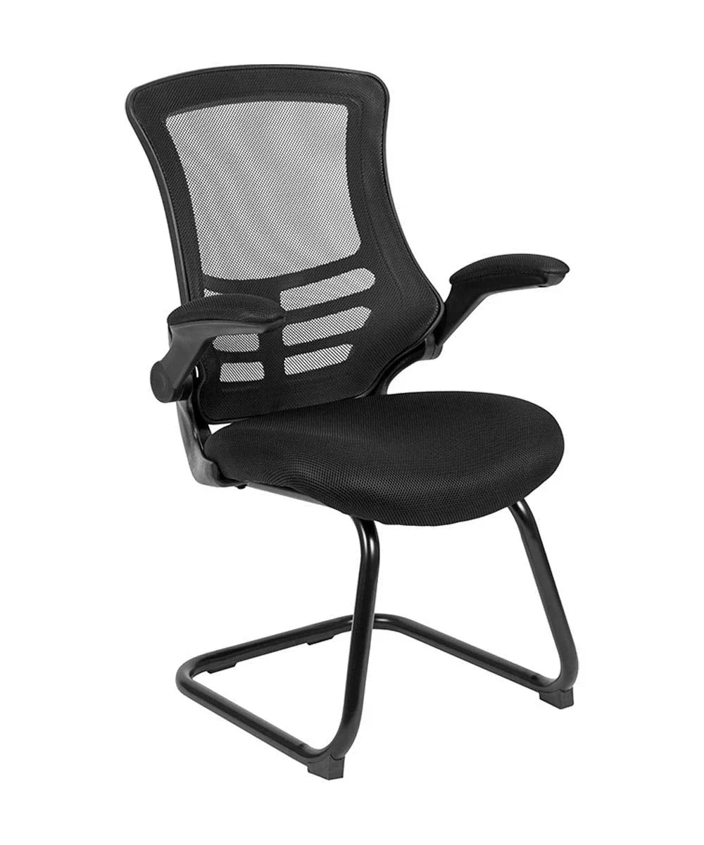 Kelista Black Mesh Sled Base Side Reception Chair with Flip-Up Arms wourant