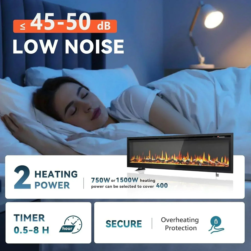 EUHOMY 50 Inch Electric Fireplace Wall Recessed Adjustable Flame Color Fireplace Heater wourant