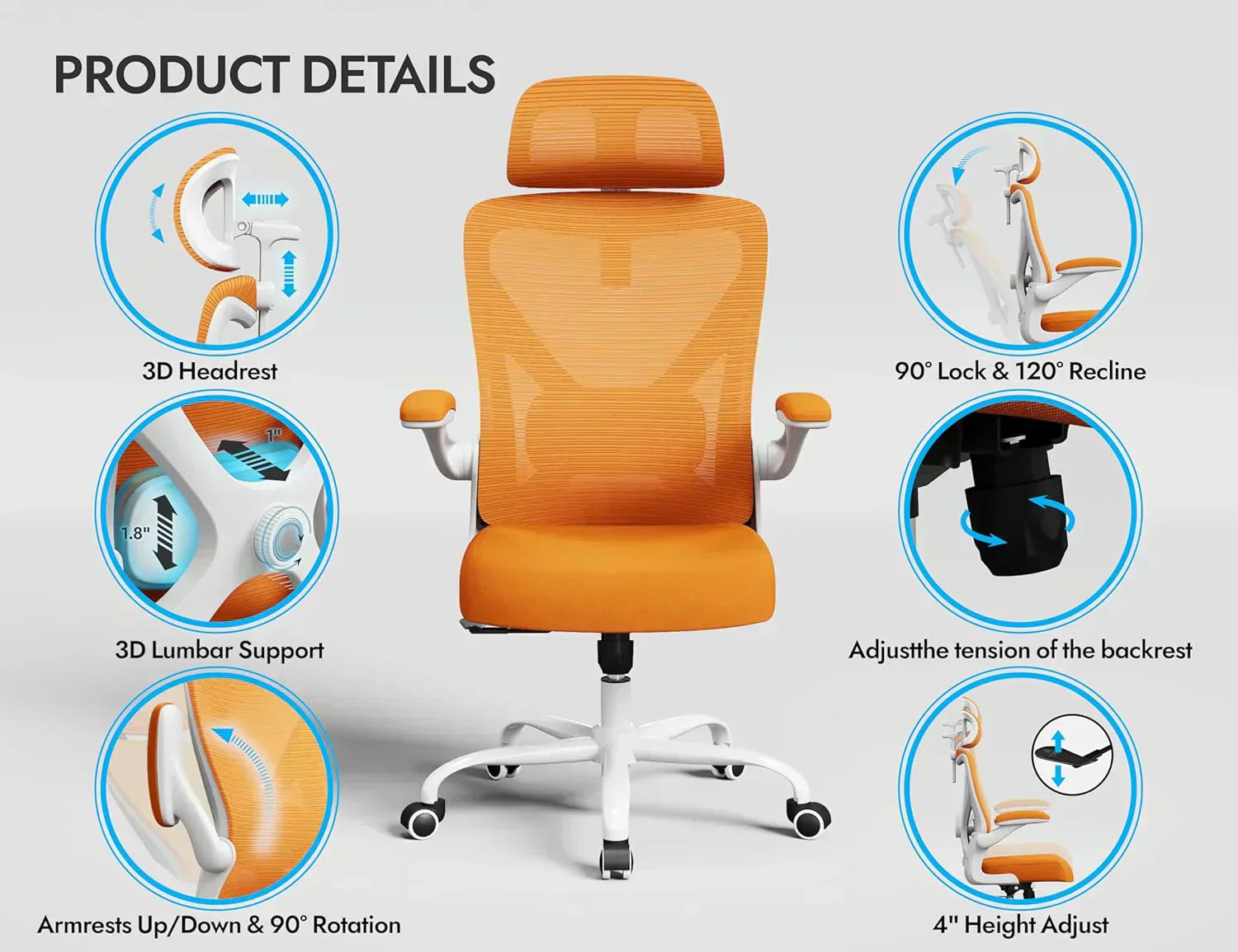 Office computer desk and chair gaming chair with lumbar support and headrest wourant