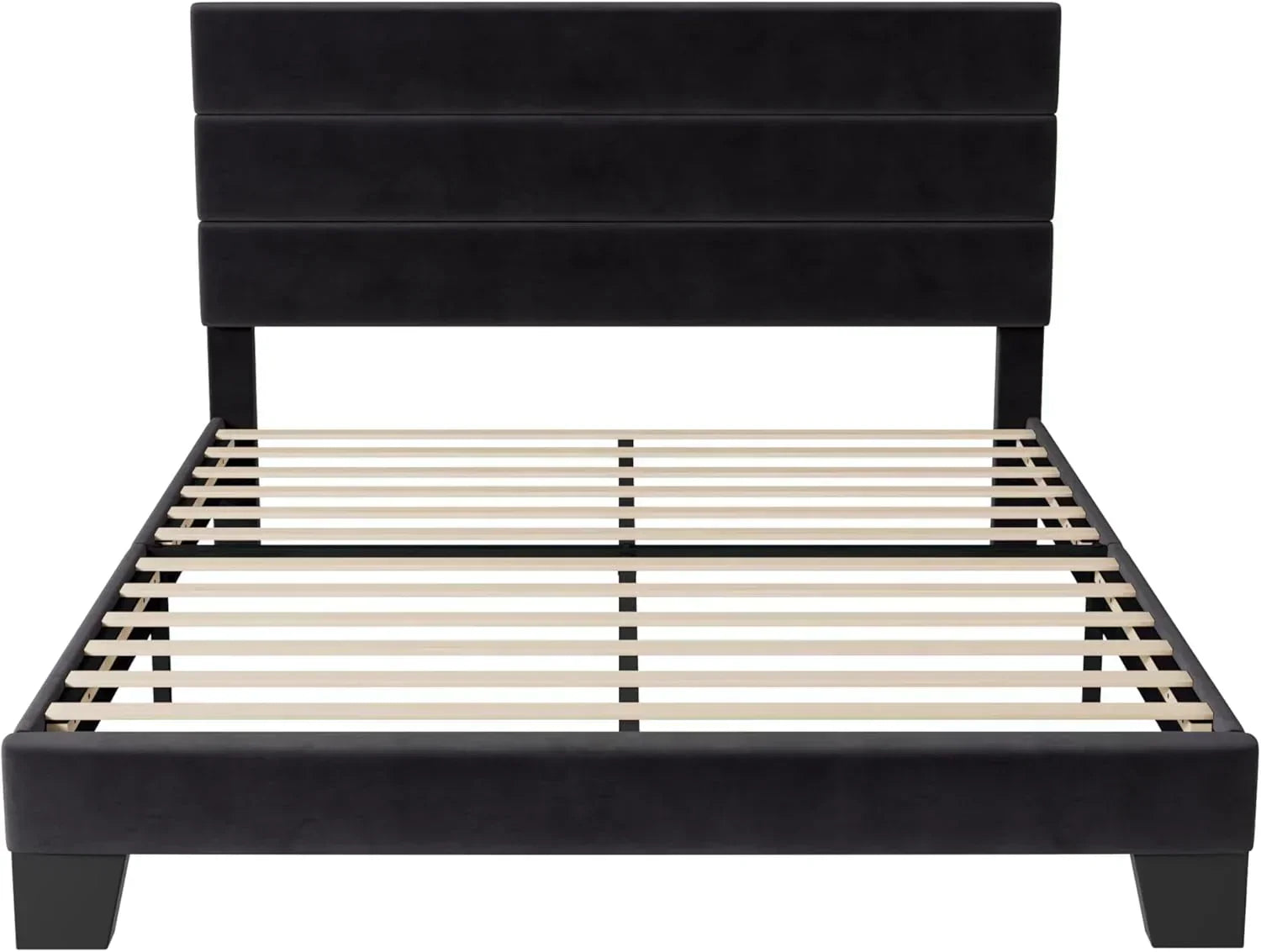 Allewie Queen Size Platform Bed Frame with Fabric Upholstered Headboard Wooden Slats Support wourant