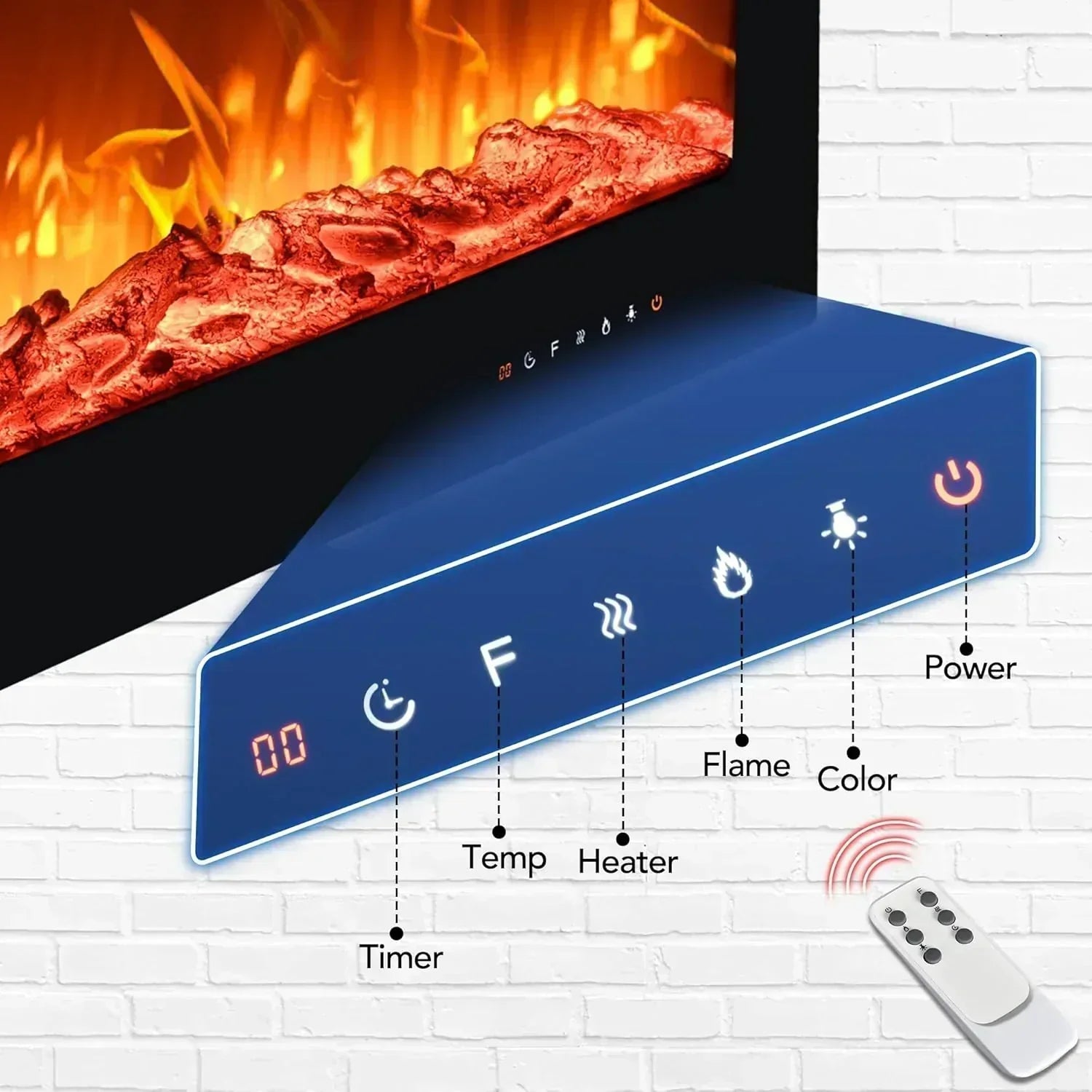 EUHOMY 50 Inch Electric Fireplace Wall Recessed Adjustable Flame Color Fireplace Heater wourant