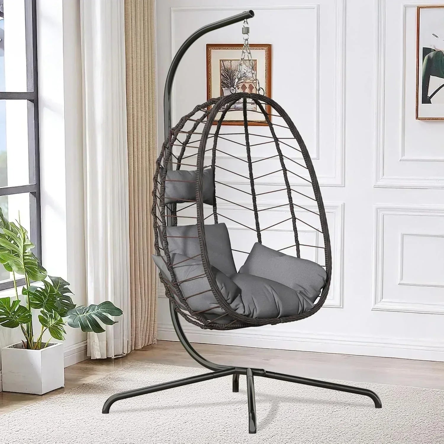 Hanging Egg Chair with Stand Swinging Egg Chair Outdoor Hanging Basket Chair with Cushion wourant