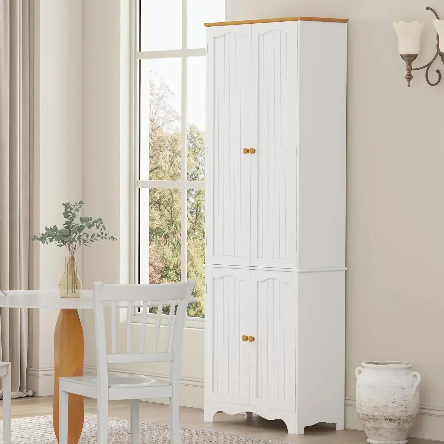 Tall Pantry Cabinet Freestanding Storage Cabinet Wooden Kitchen Pantry with 4 Doors wourant