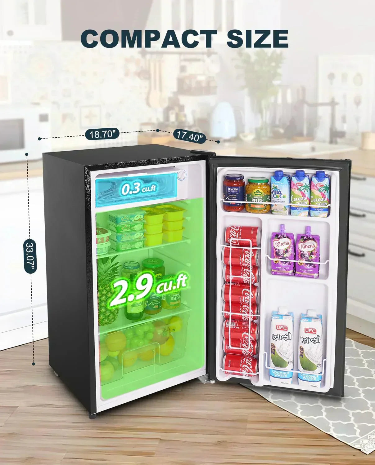 Upstreman 3.2 Cu.Ft Mini Fridge Freezer Single Door Fridge Dorm Fridge Adjustable Thermostat wourant