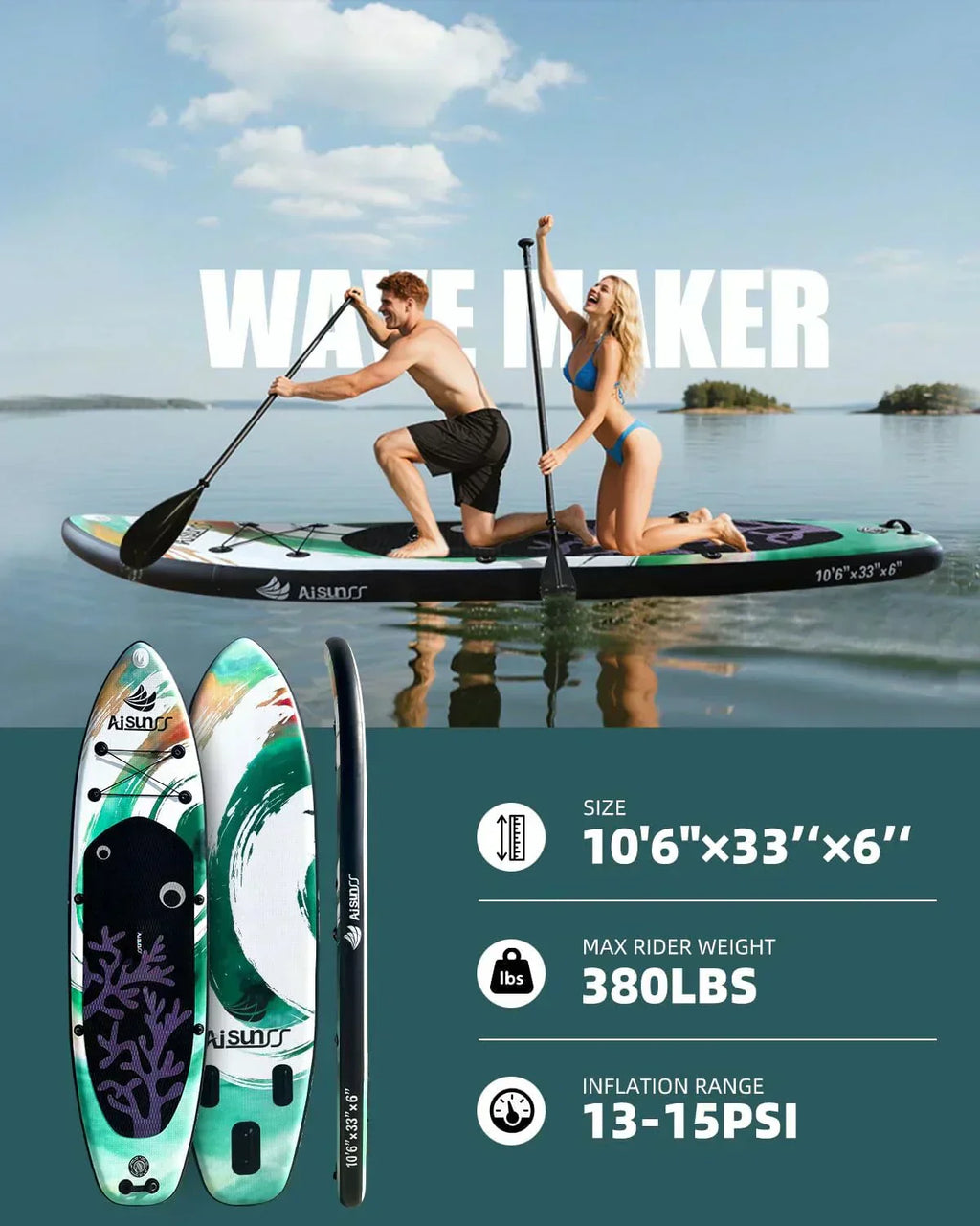 Inflatable wide SUP board with SUP carrying bag hand pump 10L waterproof bag wourant