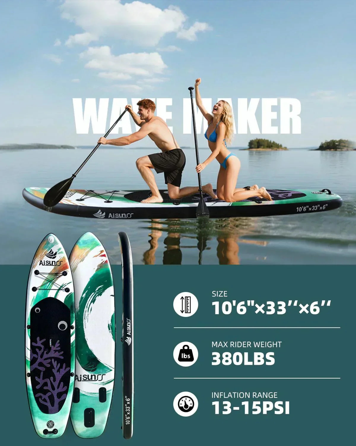 Inflatable wide SUP board with SUP carrying bag hand pump 10L waterproof bag wourant