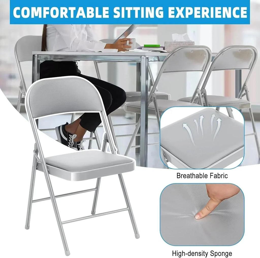 6 Pack Black Folding Chairs with Leather Chairs Events Office Wedding Party Upholstered Chairs wourant