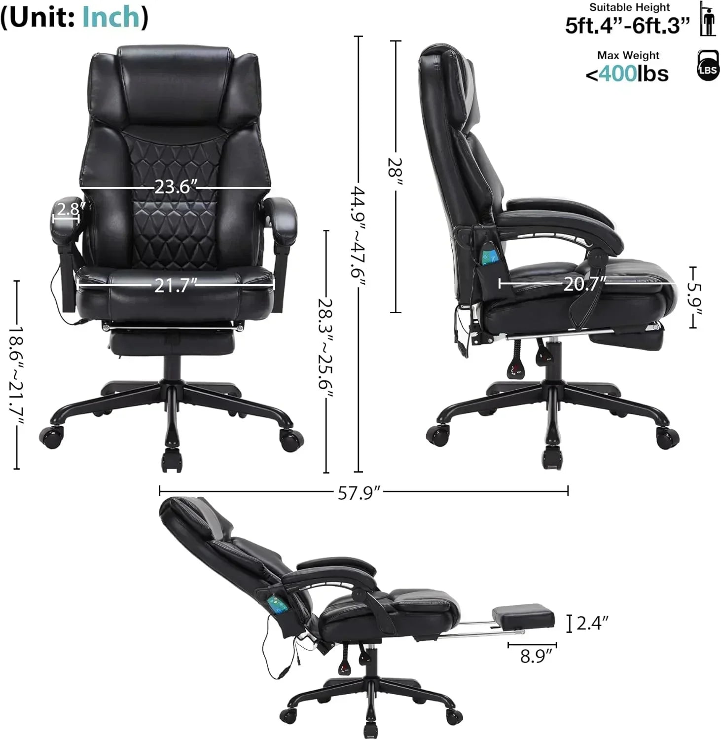 Massage Office Chair with Footrest 6 Point Vibration and Heating Home Office Desk Chair wourant
