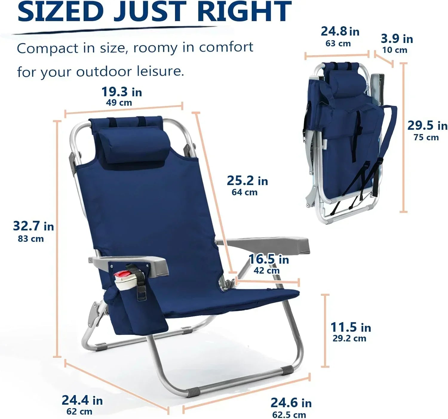 5-Position Aluminum Lay Flat Tall Backpack Beach Chairs 2 Pack Compact Portable Beach Chairs wourant