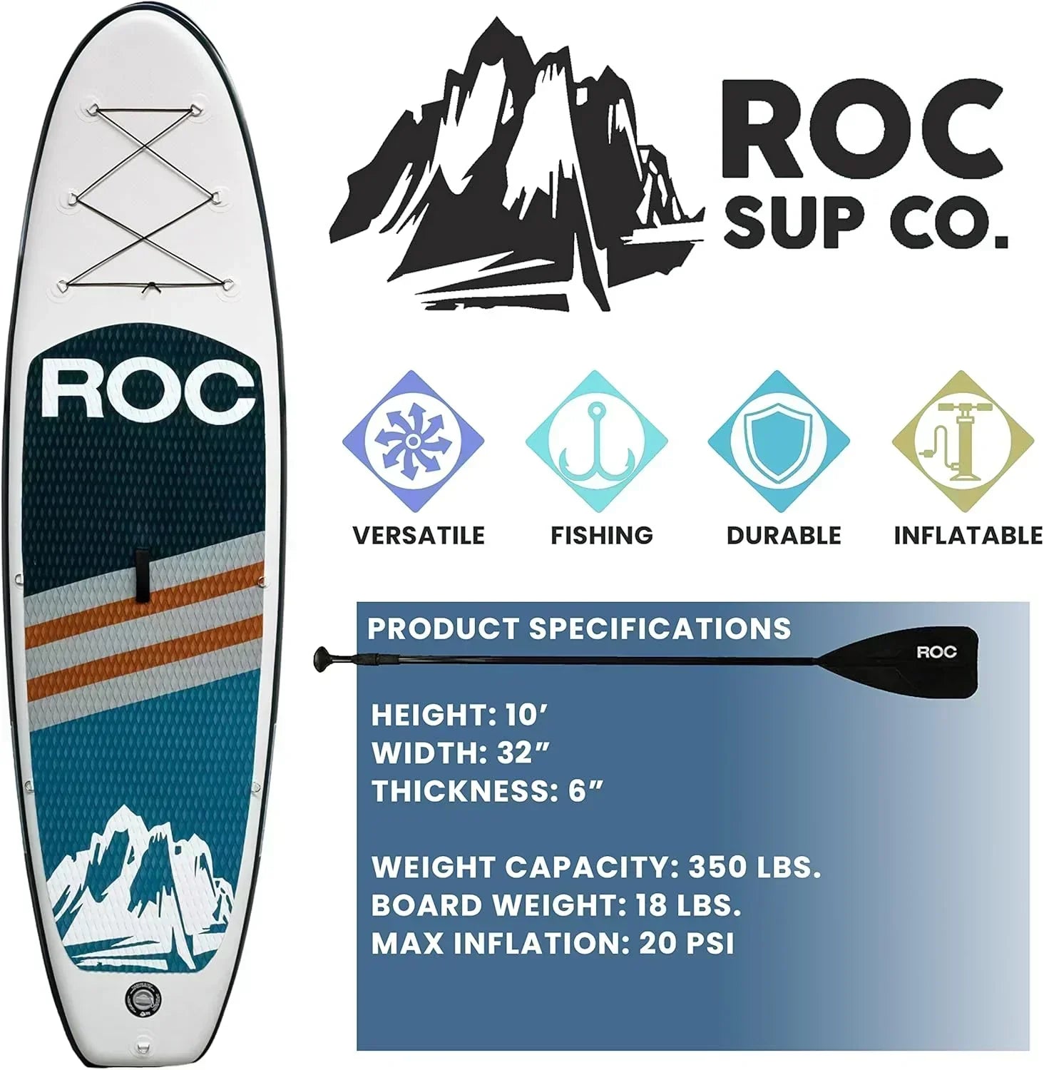 ROC inflatable stand-up paddle board SUP paddle board accessories Anti-slip comfortable deck wourant