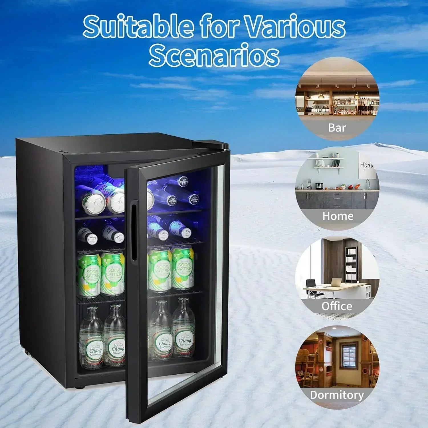 Antarctic Star Beverage Refrigerator Cooler 68 Can Mini Fridge with Glass Door for Beer Drinks Wine wourant