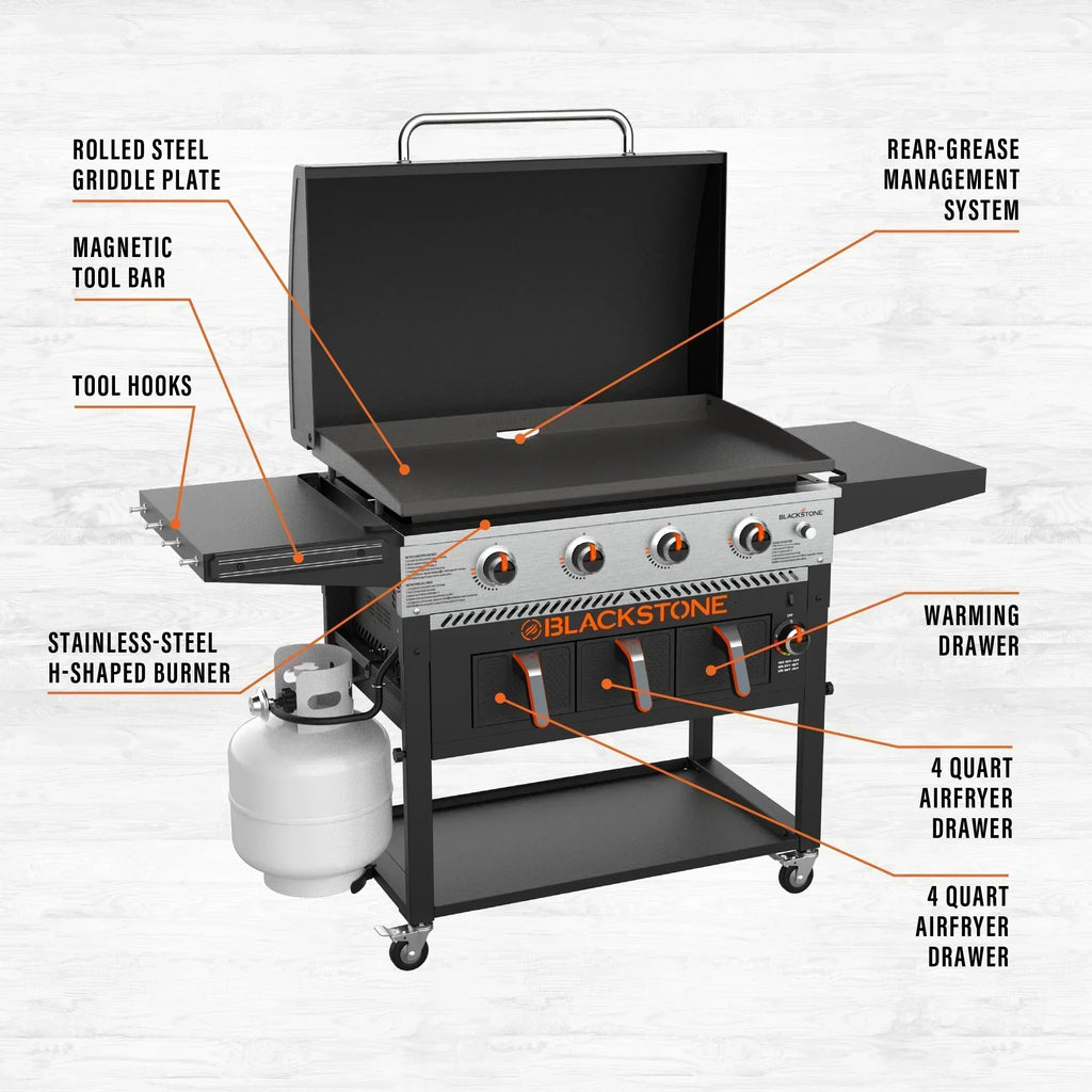 Blackstone 4-Burner 36" Propane Griddle with Air Fryer and Hood wourant