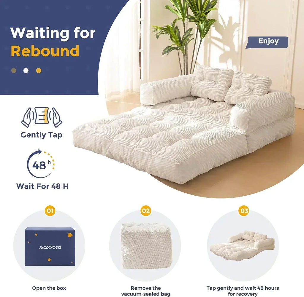 Folding Sofa Bed L-Shaped Convertible Sofa Bed with Armrests and Pillows wourant
