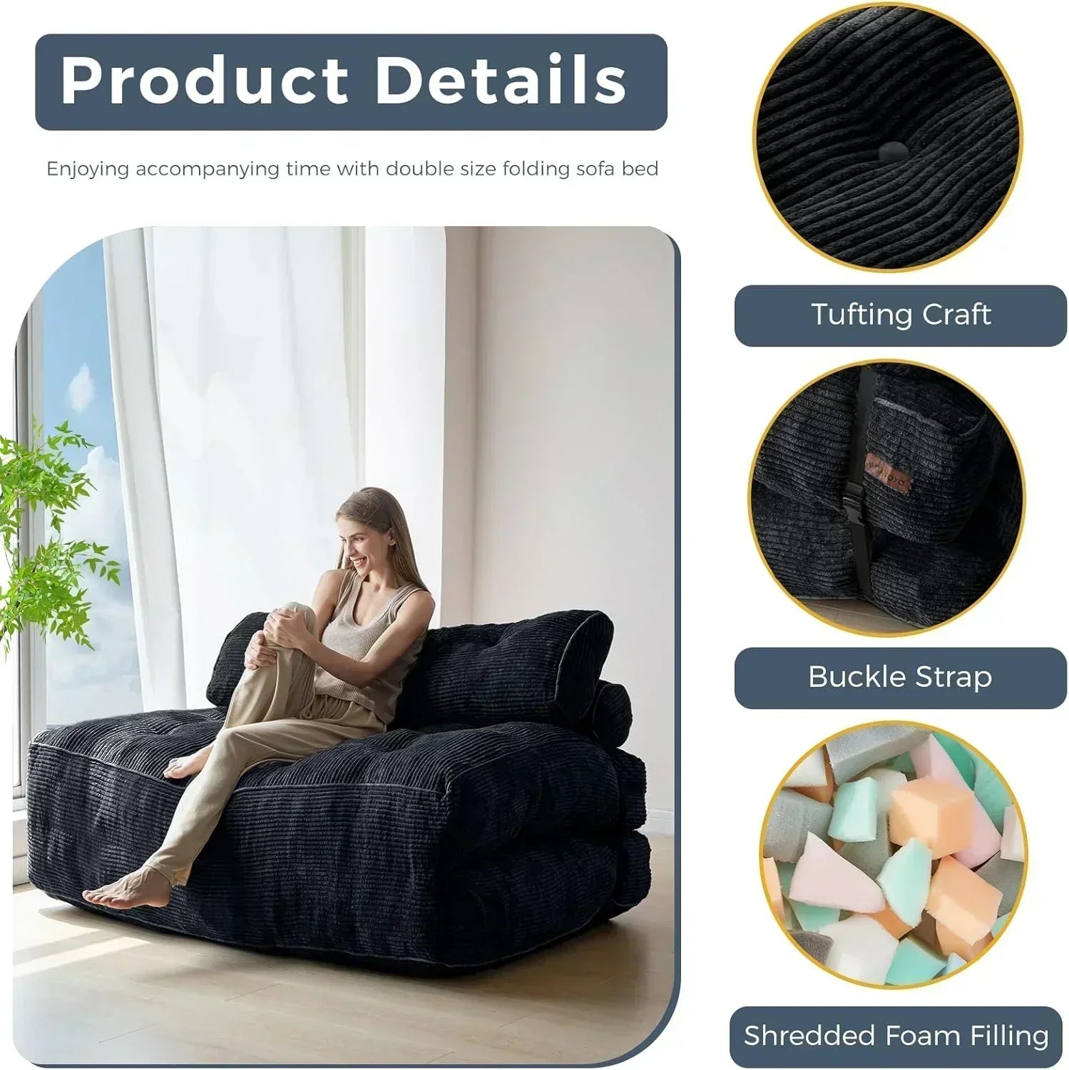 MAXYOYO Folding Sofa Bed Convertible Sleeper Chair with Pillow Foldable Mattress with Back Support wourant