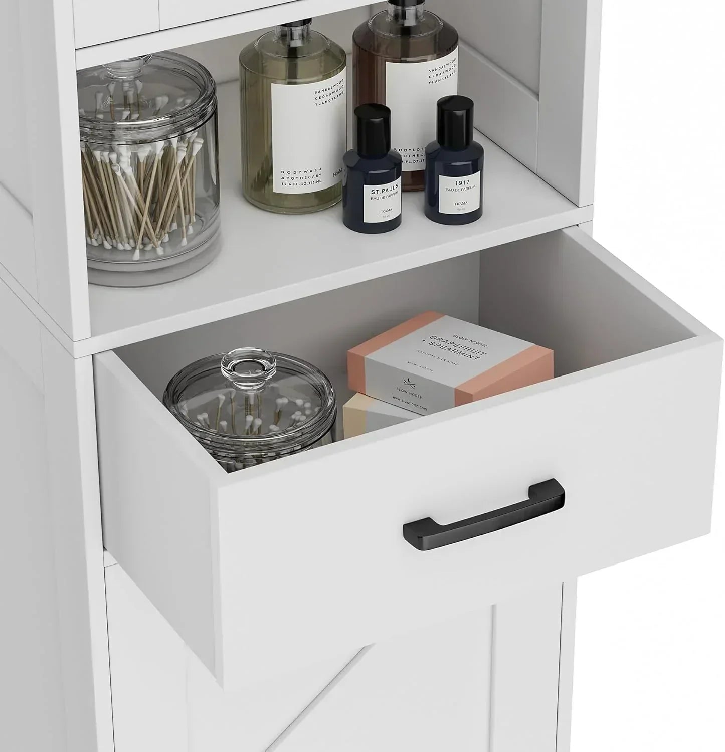 Homhedy 67" H Tall Bathroom Storage Cabinet with 2 Barn Doors and 1 Drawer Narrow Storage Unit wourant