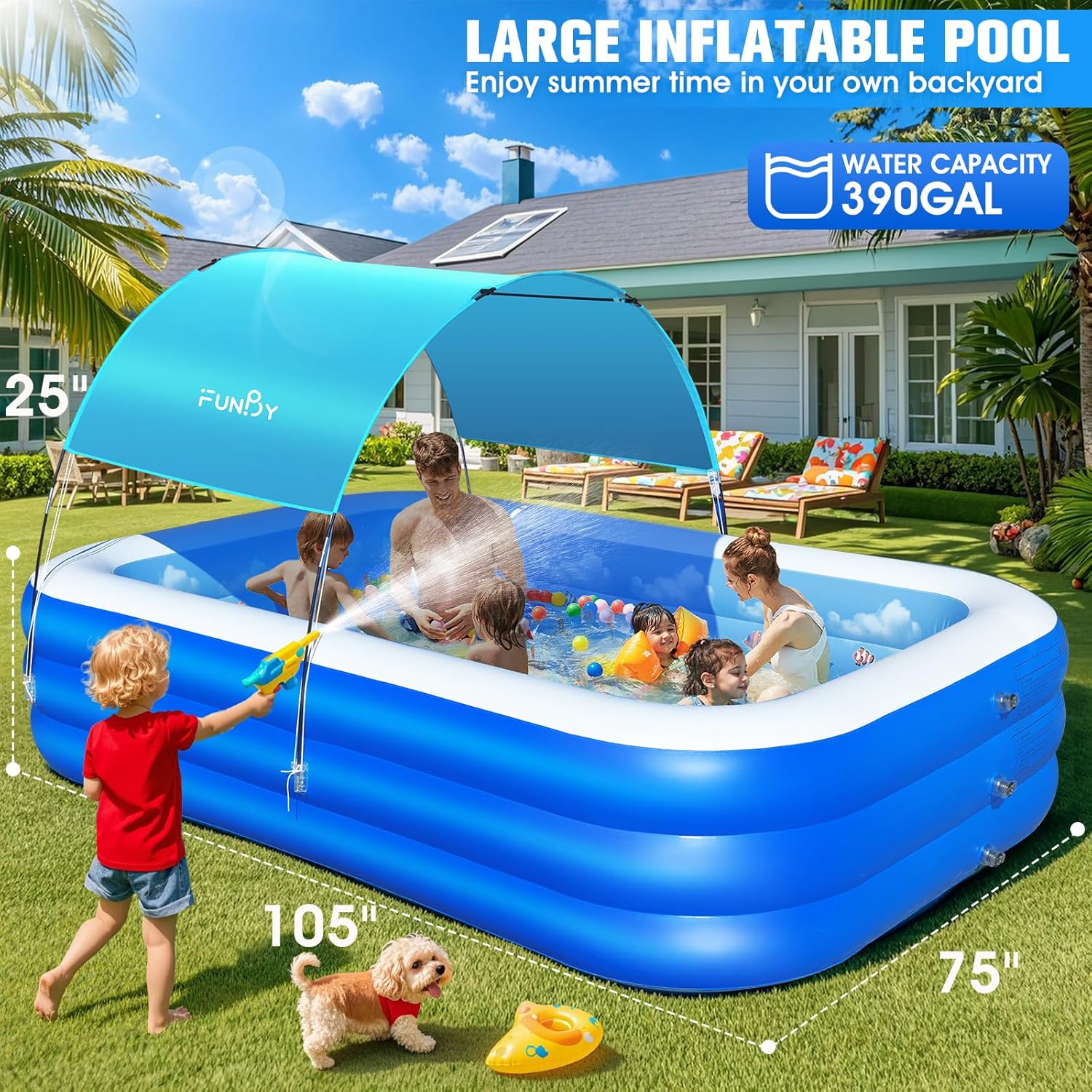 Inflatable Pool with Canopy Upgraded Inflatable Swimming Pool Large Inflatable Blow up Pools wourant