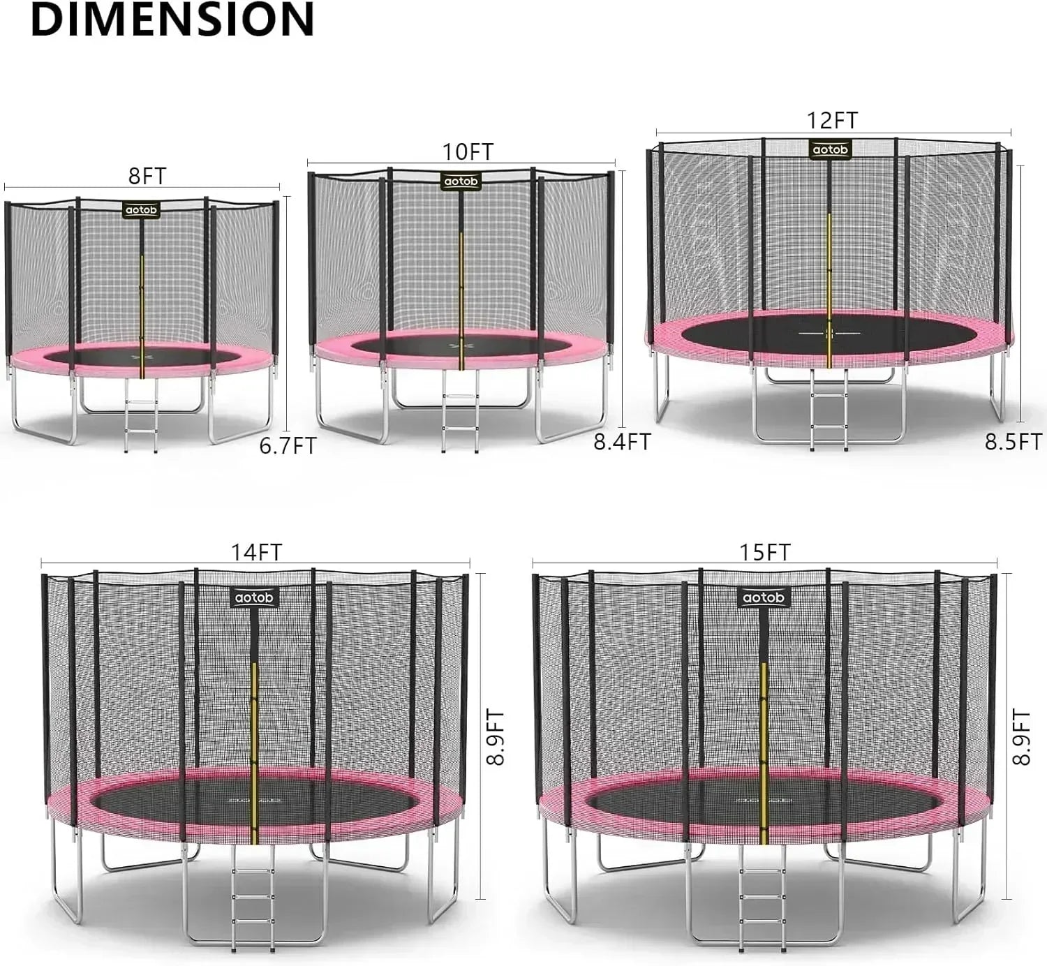AOTOB 8FT 10FT 12FT 14 FT 15FT Trampoline with Safety Enclosure Net Outdoor Trampoline wourant