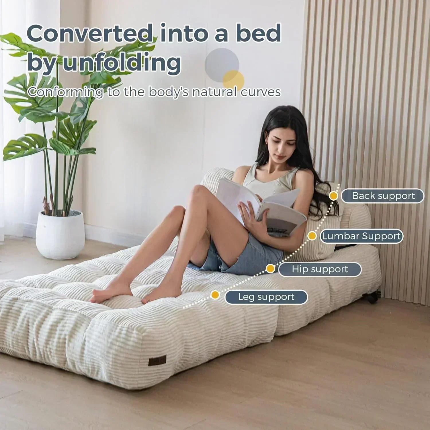 MAXYOYO Folding Sofa Bed Convertible Sleeper Chair with Pillow Foldable Mattress with Back Support wourant
