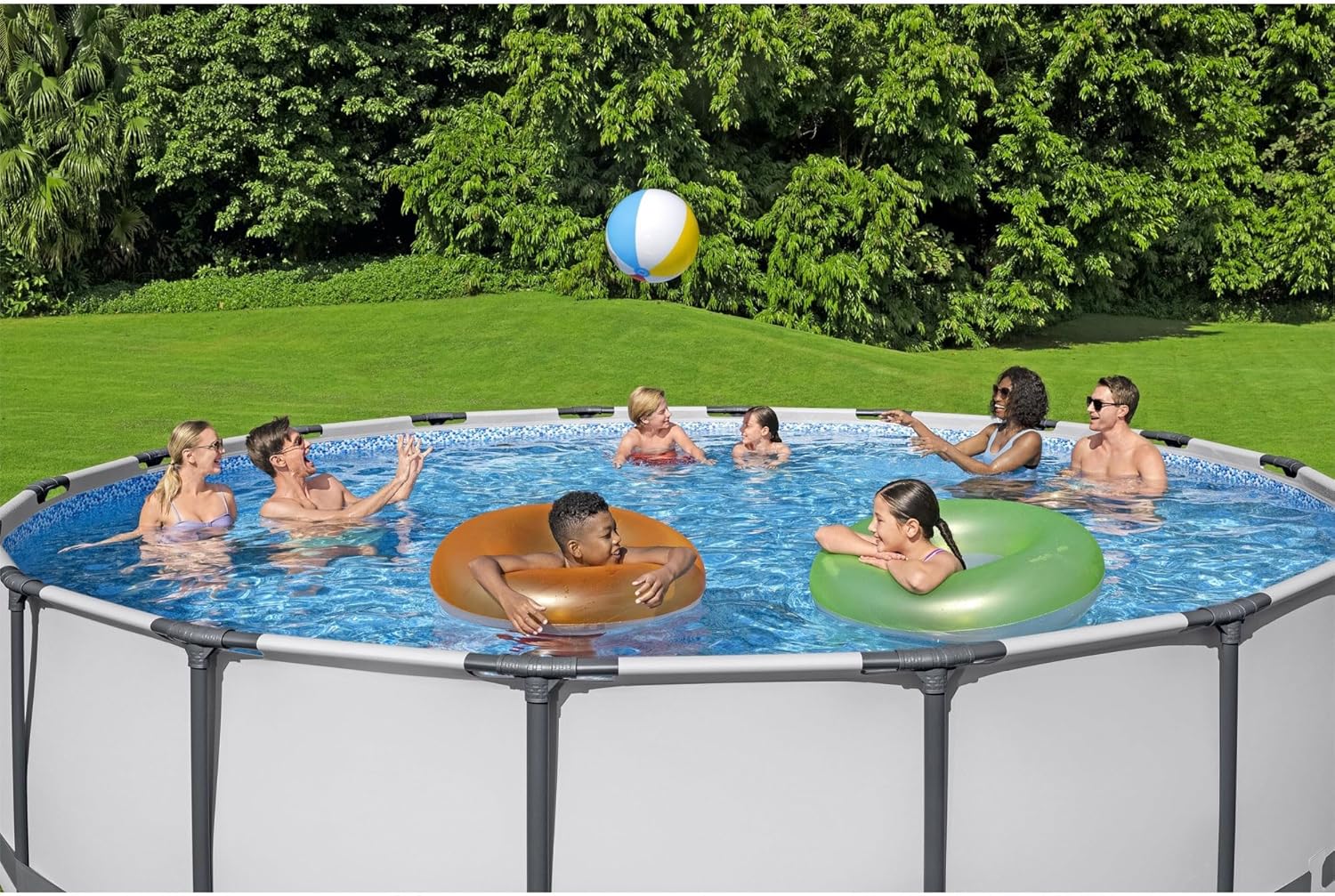 Steel Pro MAX 14 Foot x 48 Inch Round Metal Frame Above Ground Outdoor Swimming Pool Set wourant