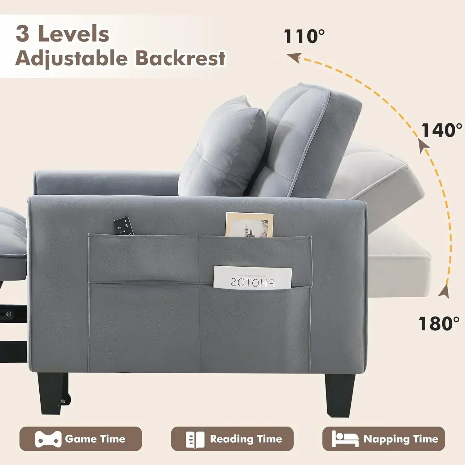 Convertible Sleeper Chair 3 in 1 Sleeper Chair Bed Pull Out Sofa Bed Chairs Velvet Single Sofa wourant