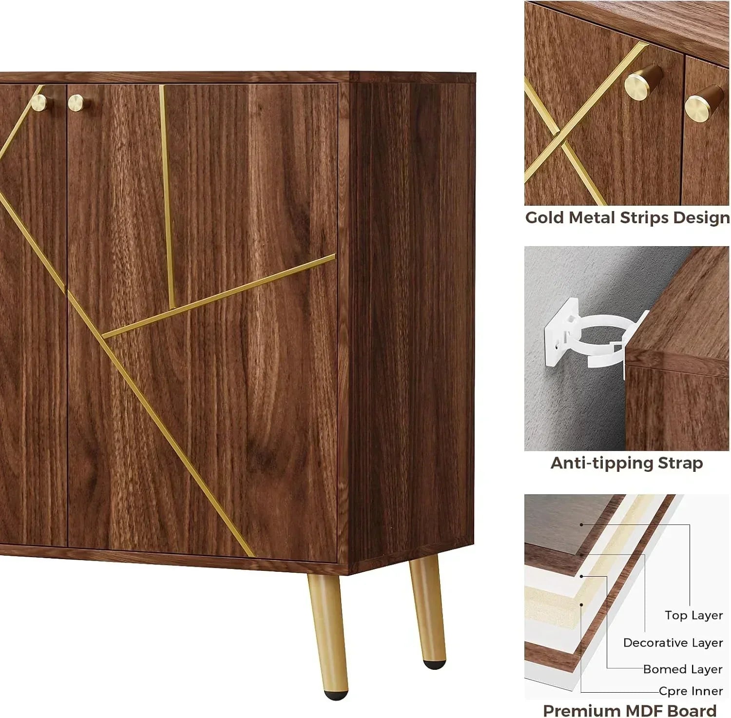 Free Standing Cabinet Black Wood for Living Room Bedroom Dining Room Hallway wourant