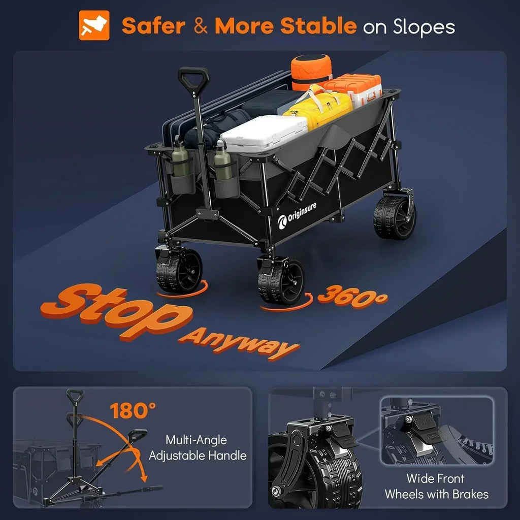 38" long foldable four-wheel stroller 460 lb capacity 220 liter folding beach stroller wourant