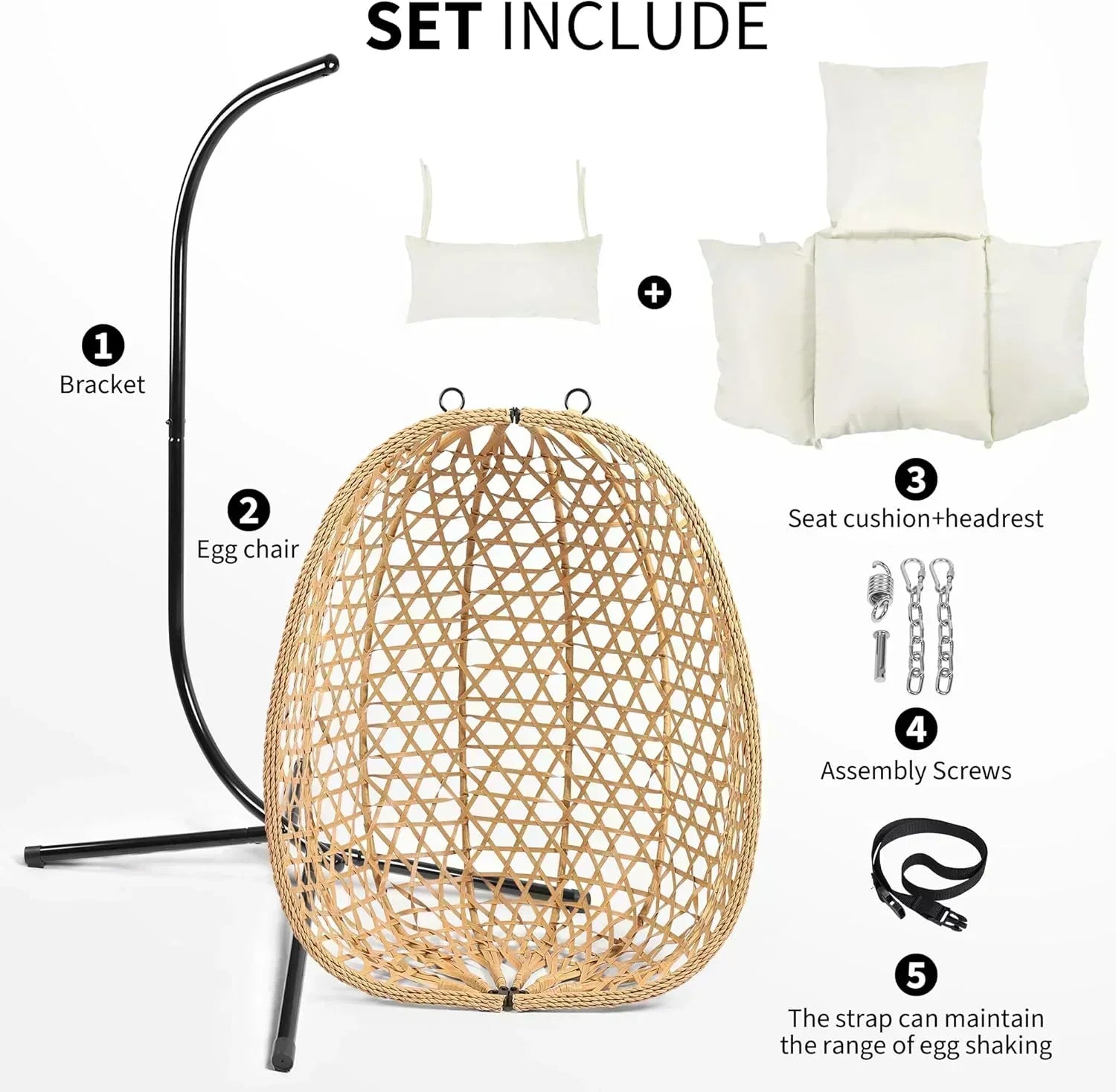 Egg Chair with Stand Patio Wicker Hanging Chair Hammock Swing Chair 350LBS Capacity for Bedroom wourant