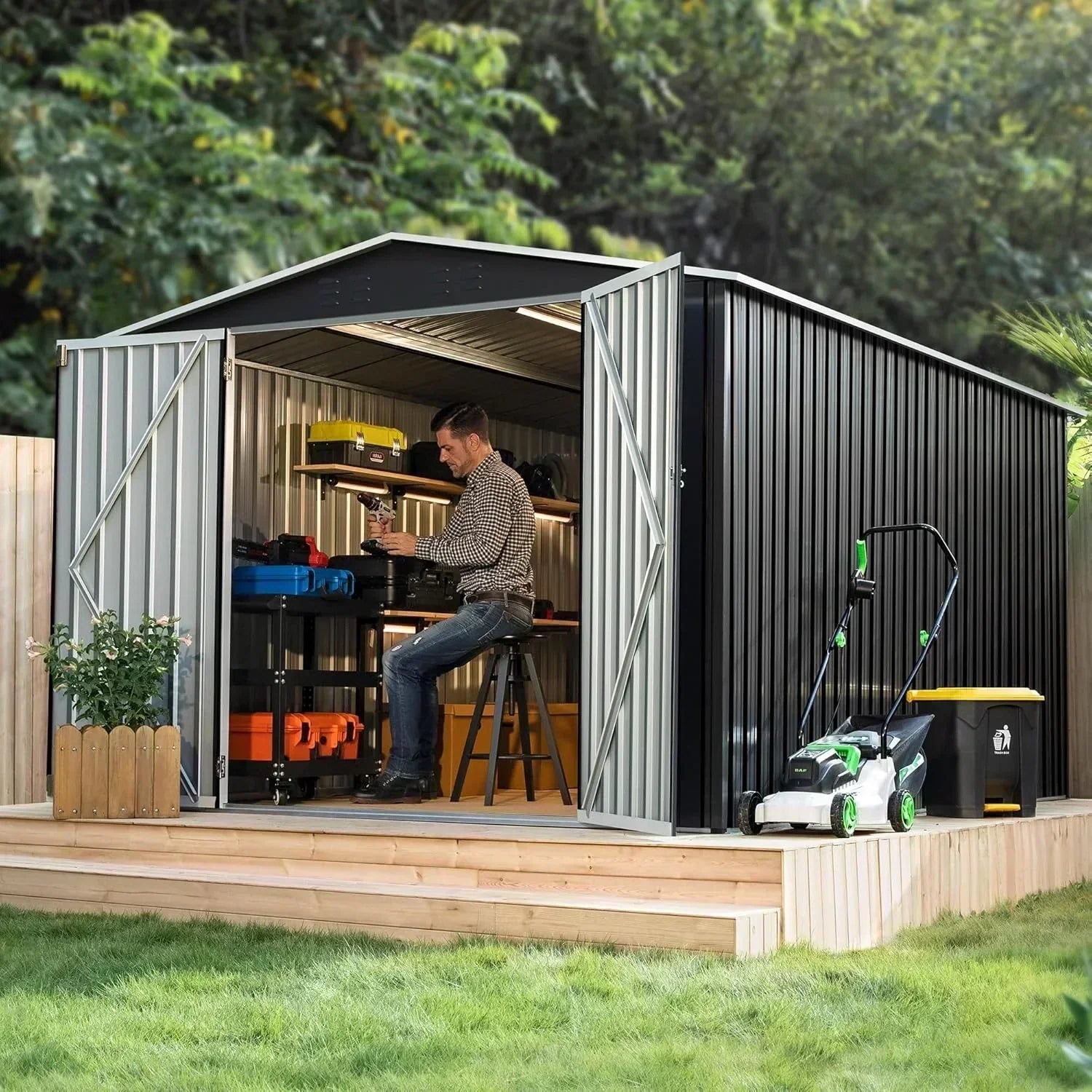 polar aurora 8x12 ft outdoor storage shed metal garden shed frame structure tool sheds wourant