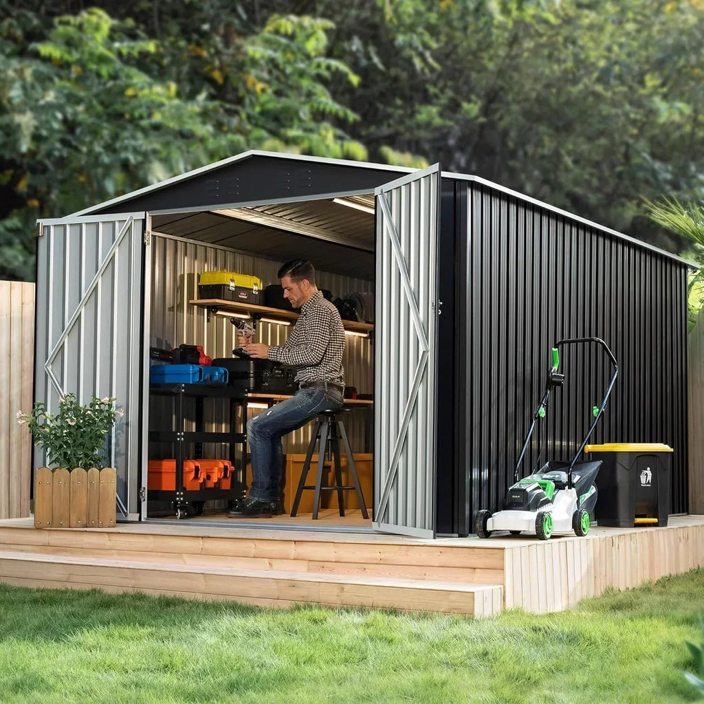 Polar Aurora 8 x 12 FT Outdoor Storage Shed Metal Garden Shed with Updated Frame Structure wourant