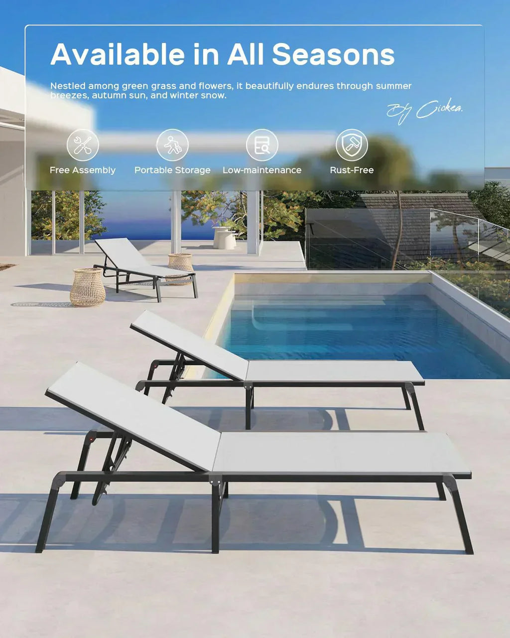 Aluminum Chaise Lounge Outdoor Foldable Assemble Free Outdoor Lounge Chair 5 Adjustable Backrest wourant