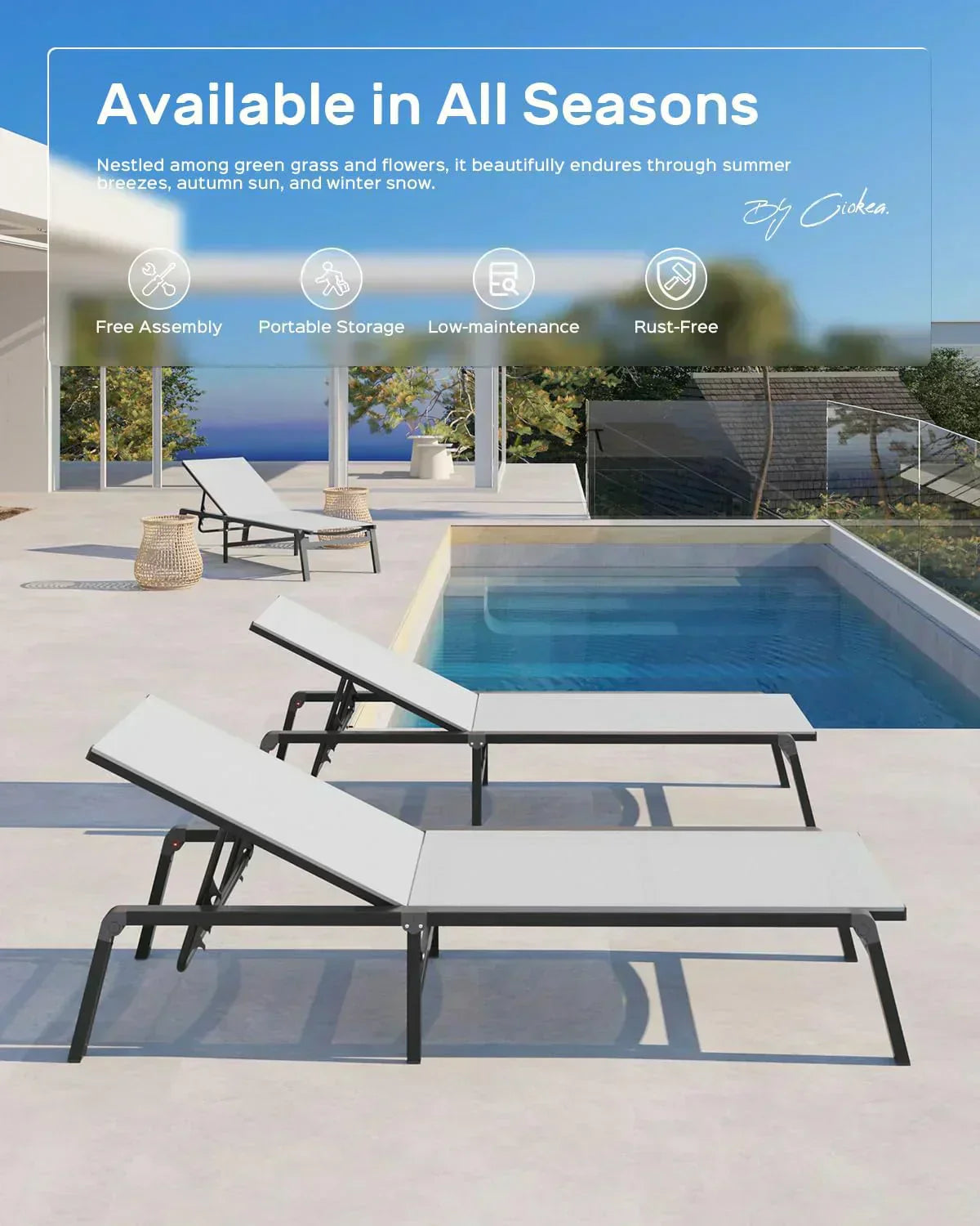 Aluminum Chaise Lounge Outdoor Foldable Assemble Free Outdoor Lounge Chair 5 Adjustable Backrest wourant