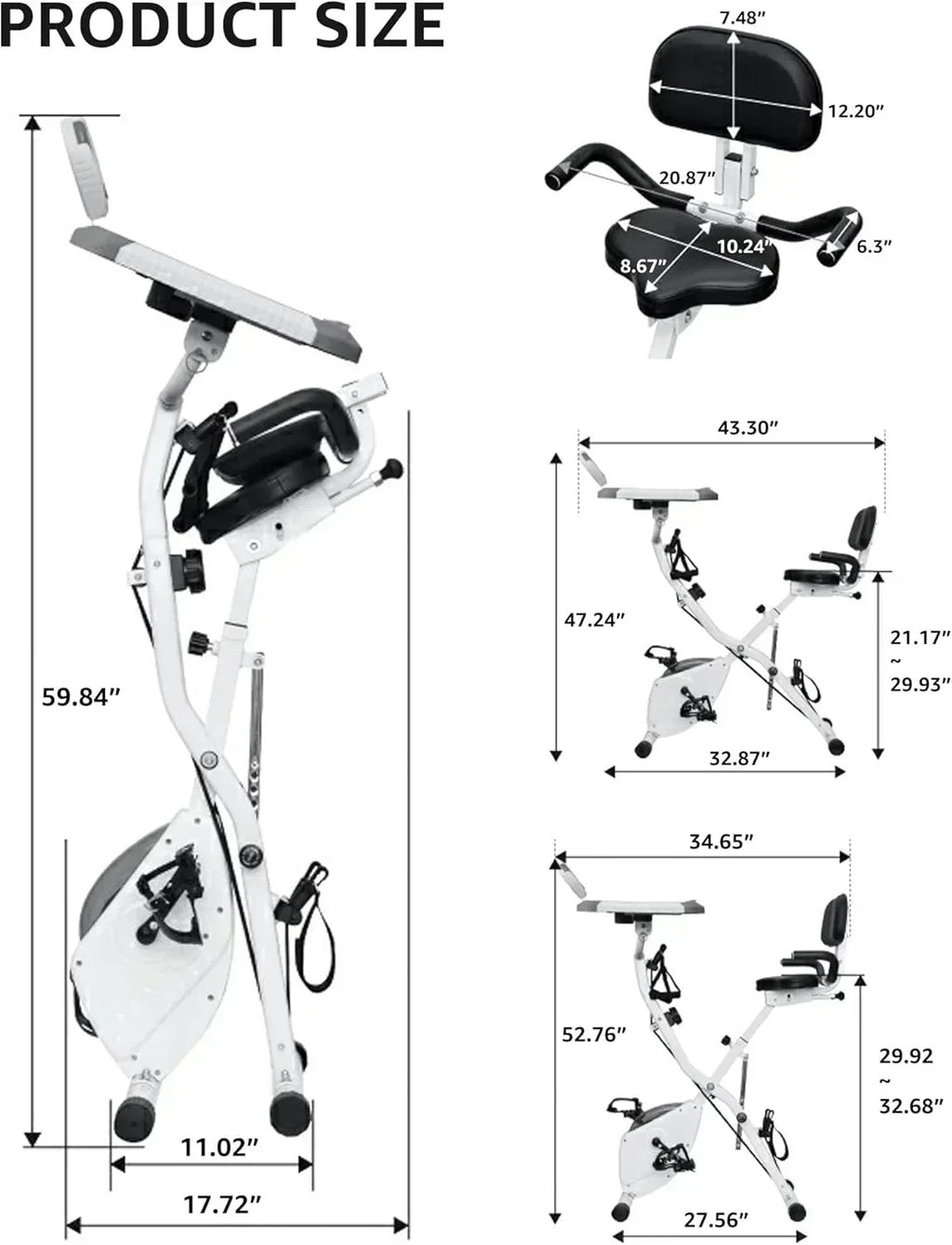 Foldable Exercise Bike Stationary Bikes  5 IN 1 Indoor Workout Cycling Bike Quiet Magnetic Resistance wourant