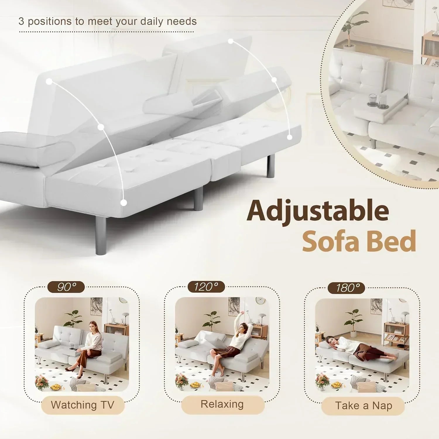 Shahoo Convertible Folding Futon Sofa Bed Sleeper Couch for Living Room Faux Leather wourant