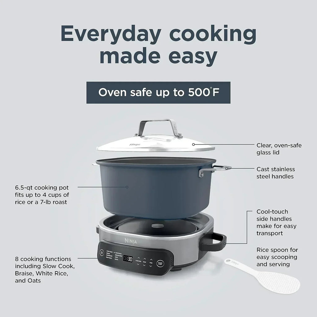 Ninja Slow Cooker 8.5 Quart Multi Cooker with Dutch oven steamer glass lid with integrated spoon wourant