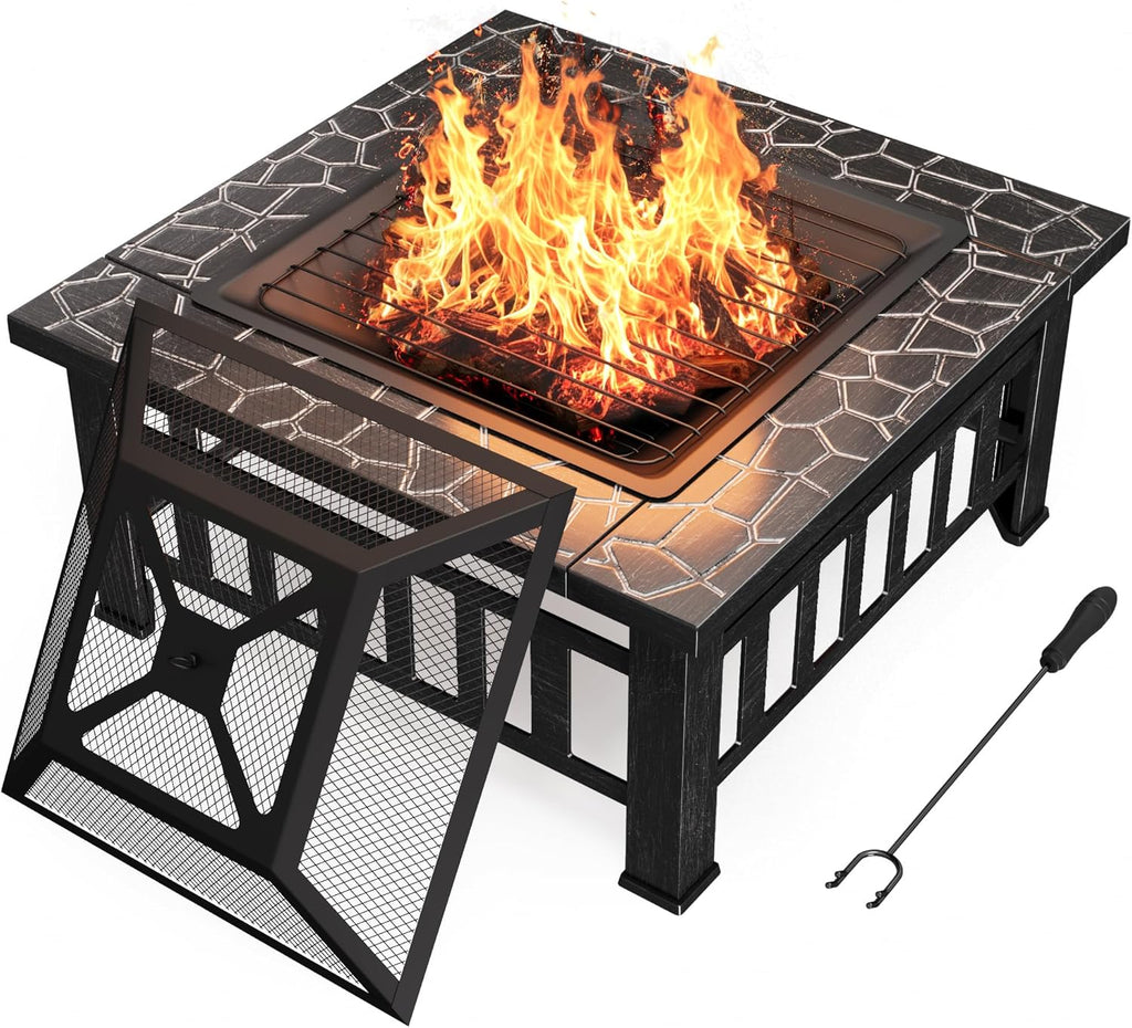 Devoko Outdoor Fire Pit 32 Inch Firepit Table Metal Outdoor Fireplaces with Waterproof Cover wourant