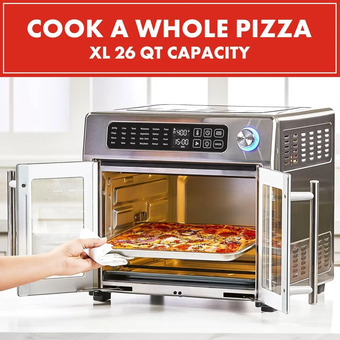 Emeril Lagasse 26 QT Extra Large Air Fryer, Convection Toaster Oven with French Doors, Stainless Steel wourant
