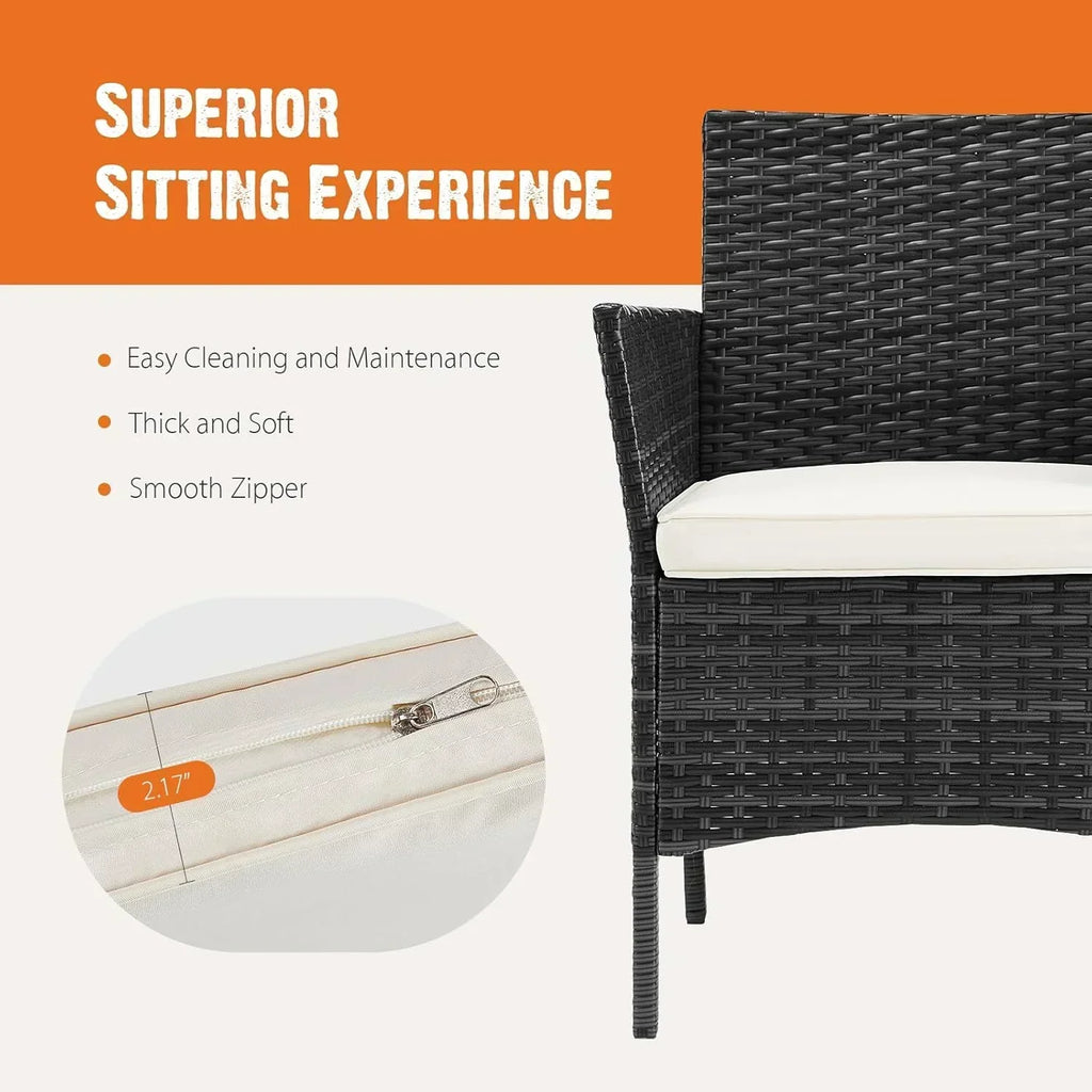 Sweetcripy Patio Furniture Set 3 Pieces Outdoor Furniture with Soft Cushion and Glass Table wourant