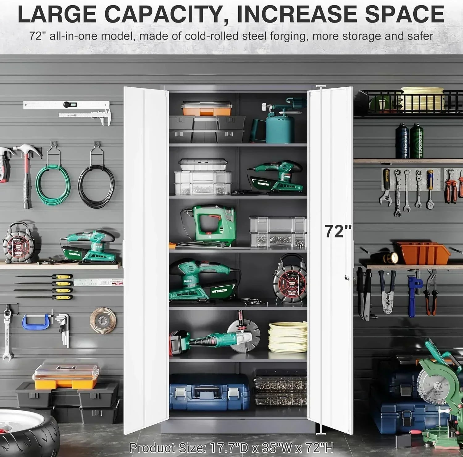 Metal Storage Cabinet with 2 Doors and 6 Shelves Black Metal Cabinet Garage Storage Cabinet wourant