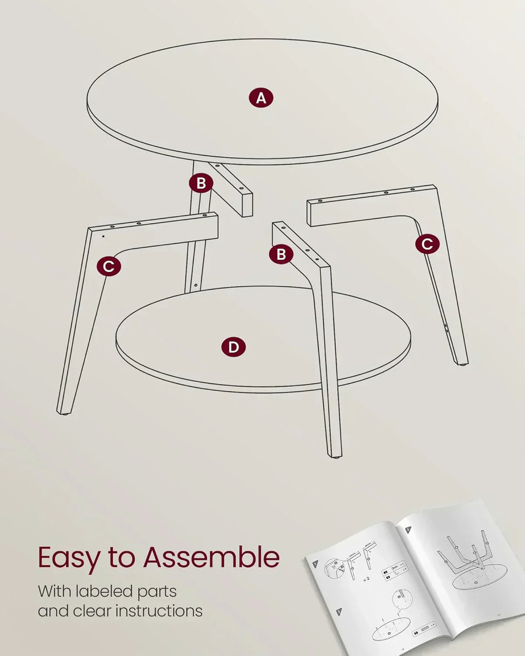 VASAGLE Round Coffee Table 2 Tier Coffee Table with Storage for Living Room 31.5 x 17.7 Inches wourant