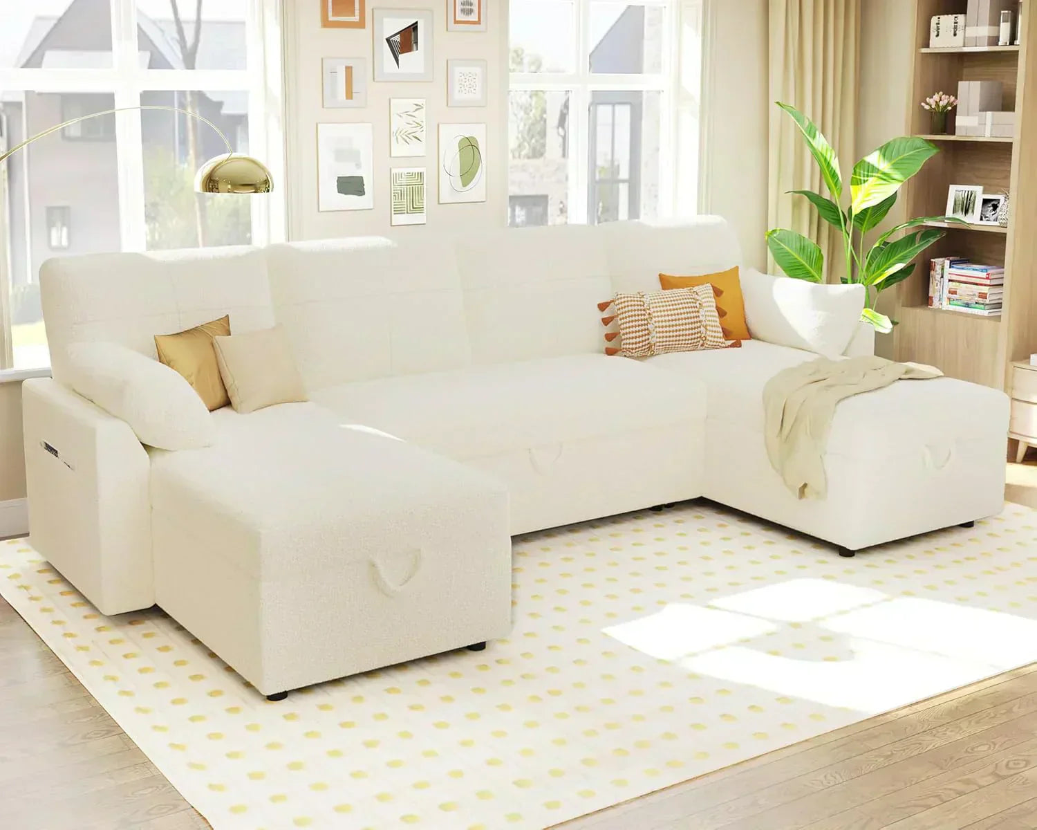 VanAcc Sofa Bed Sleeper Sofa with Storage Chaise 2 in 1 Pull Out Couch Living Room wourant