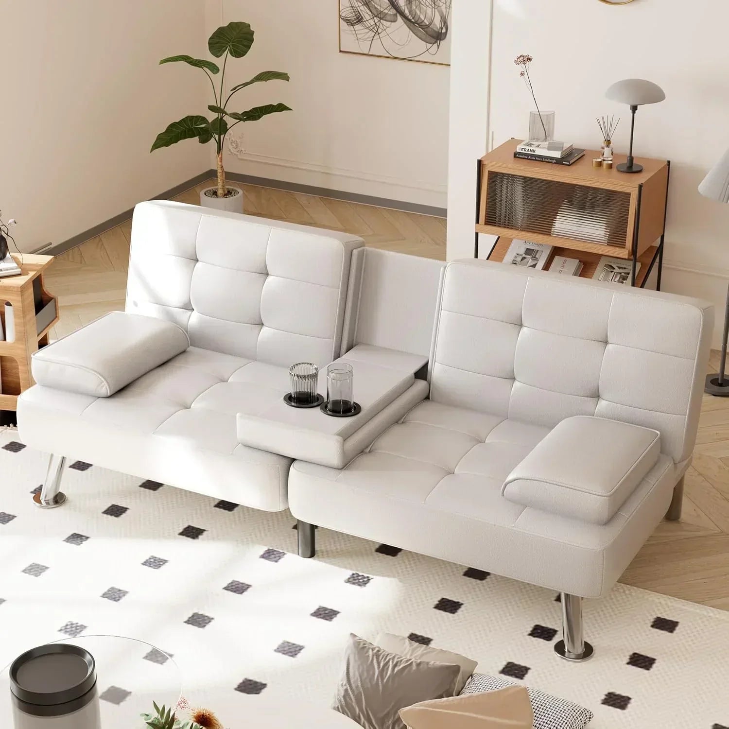 Shahoo Convertible Folding Futon Sofa Bed Sleeper Couch for Living Room Faux Leather wourant