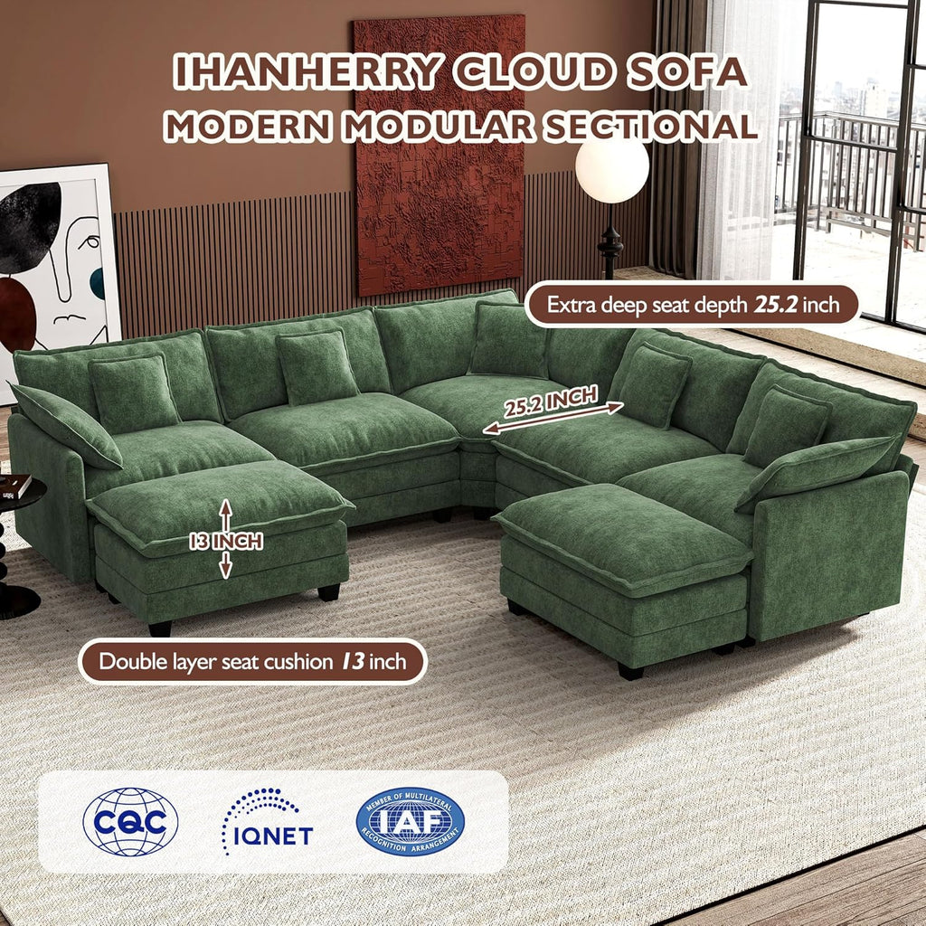 ihanherry 146-inch U-shaped modern sofa modular area cloud sofa wourant
