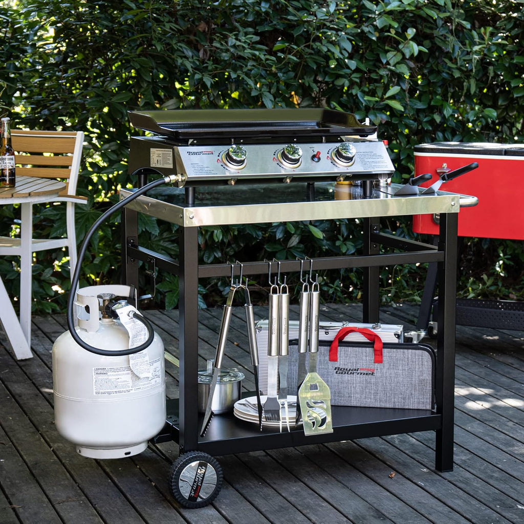 Royal Gourmet Dining Cart Table with Double-Shelf Movable Stainless Steel Flat Top Grill Cart wourant