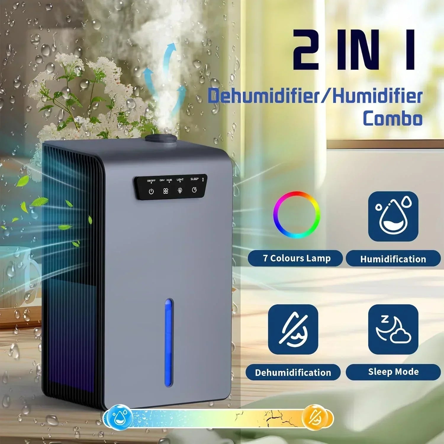 Dehumidifier 2 in 1 Humidifier Dehumidifier Combo 102 OZ Water Tank Dehumidifiers for Home Bedroom wourant