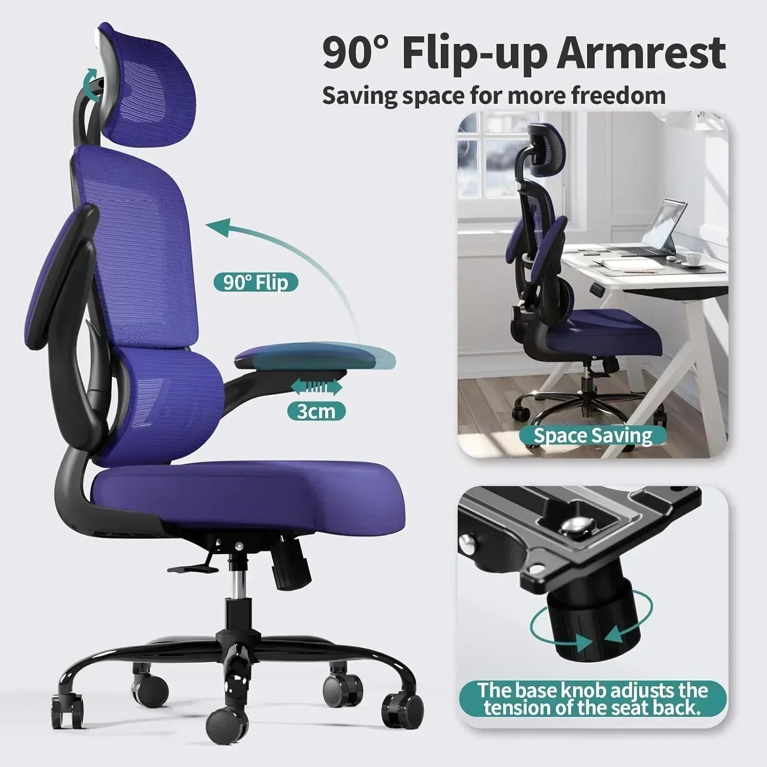 Office Chair Ergonomic Desk Chair 330 lbs Home Mesh Desk Chair Comfortable Gaming Chair wourant